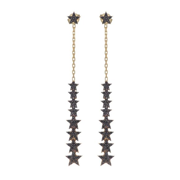 New Sterling 14k Black Stone Star Dangle Earrings - Picture 1 of 3
